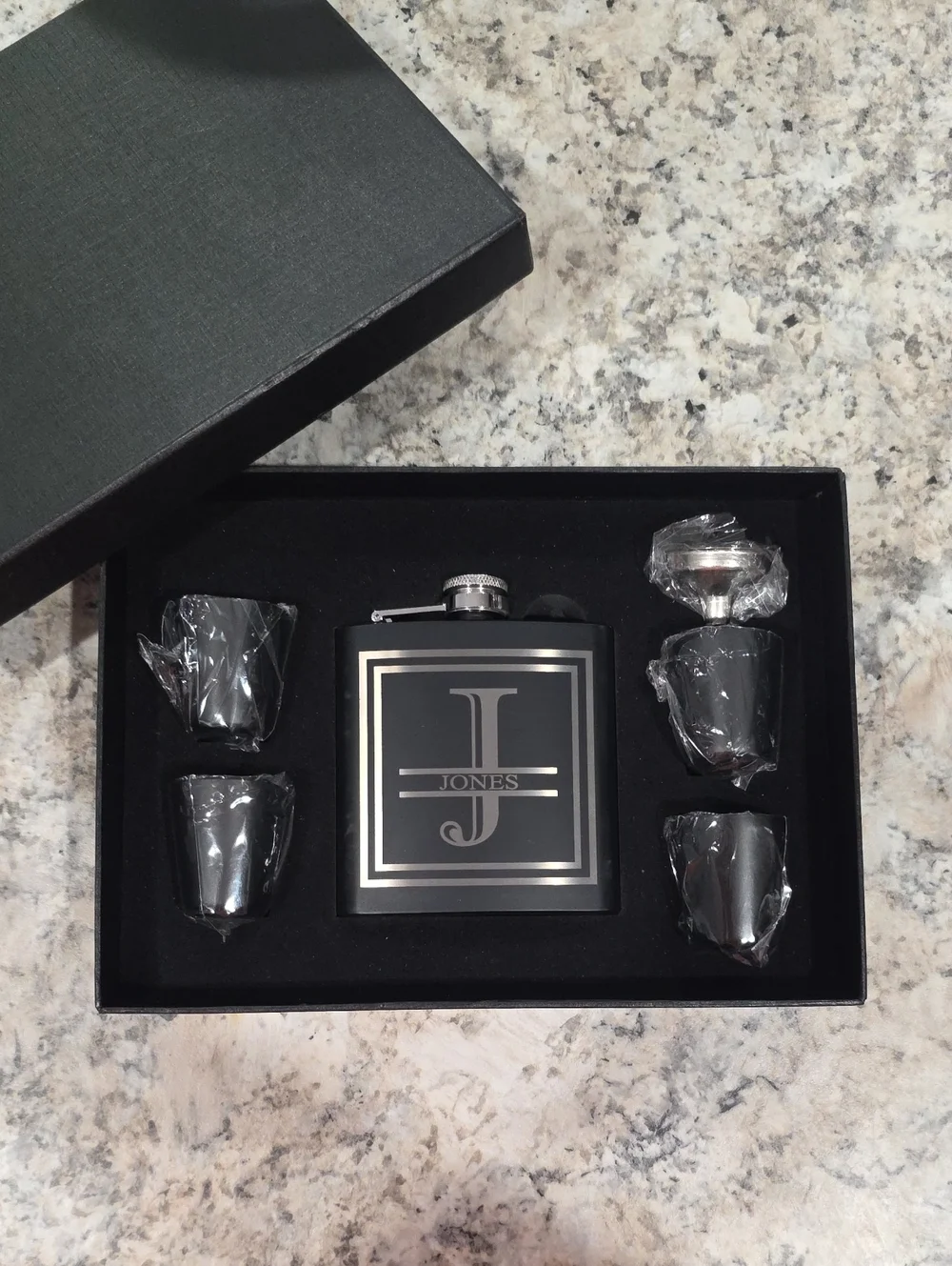 Black Stainless Steel Hip Flask Gift Set